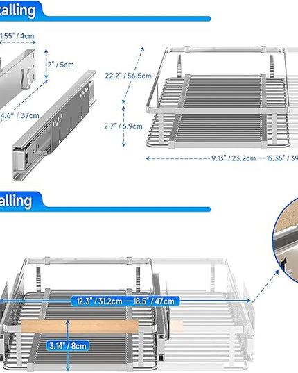 SUZLON Expandable Pull Out Cabinet Organizer,12.2~17.9" W x 22.5" D Heavy Duty Slide Out Shelves Adjustable Height Cabinet Pull Out Shelves,Expandable Width Spice Rack Organizer for Kitchen Cabinet