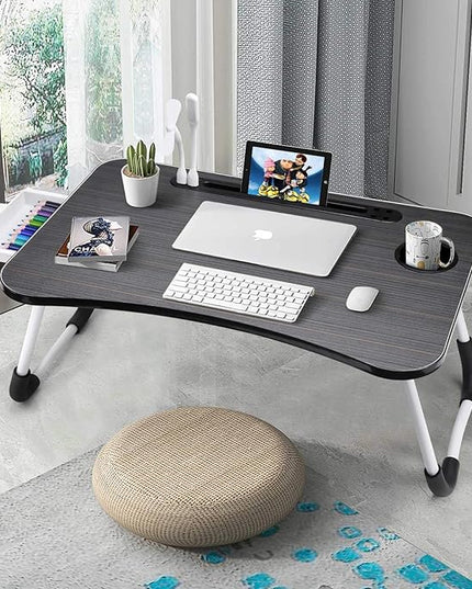 Slendor Lap Desk with Tablet Slot, Foldable Laptop Table with Storage Drawer for Bed，Portable Bed Desk for Laptop, Computer Tray with Cup Holder Notebook Stand Reading Holder for Couch Floor, Black