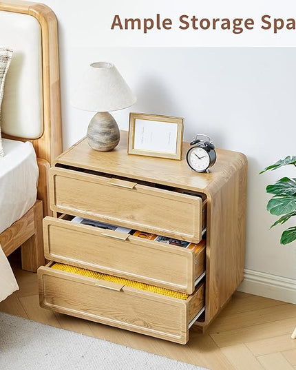 Turtle&Myrtle Modern 3 Drawer Dressers for Bedroom, 26'' Wide Wood Nightstand w/3 Storage Drawers, End Table, Dresser & Chest of Drawers with Curved Profile for Living Room Entryway, Natural