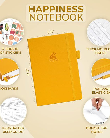 Clever Fox Happiness Notebook – Daily Positivity Journal for Women with Prompts & Positive Quotes – Affirmation & Self Esteem Gifts (Amber Yellow)