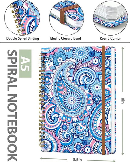 Spiral Journal Notebook for Women, Hardcover A5 College Ruled Notebook, 120 Pages, Thick Paper, Cute Lined Journal for School, Office & Work, 6 x 8.4 in(Asian Paisley)