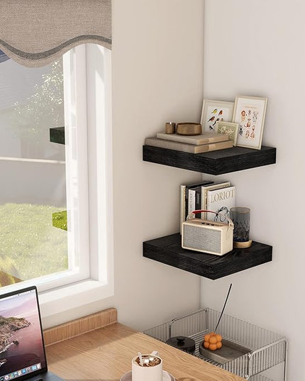 Fun Memories 12 Inch Floating Shelf, Rustic Wood Wall Shelves for Wall Decor & Storage, 12 x 12 Floating Shelf for Living Room, Bathroom, Bedroom, Rustic Brown, Set of 2