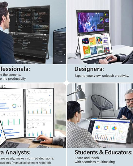InnoView 23.8" FHD Dual Portable Monitor 1920x1080P 100% sRGB - Foldable & Stackable Design with 315° Screen Adjustment & 180° Stand | USB-C/HDMI, Dual Monitor for Laptop, Mac, Windows