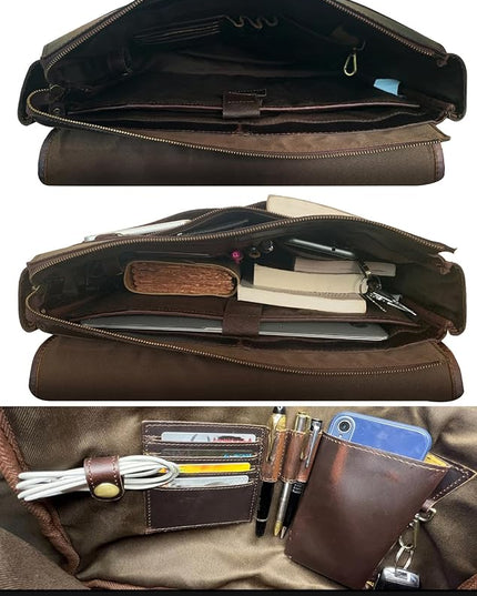 Leather Messenger Bag for Men 16" Full Grain Leather Laptop Bag Vintage Crossbody Office Satchel Travel Shoulder Bag