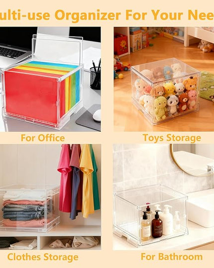 File Organizer Box with Lid,Hanging Filing Folder Organizer for Document Storage with Plastic Slide,Letter-size File Holder Filing Box for Office/Home/Decor/（2Pack）