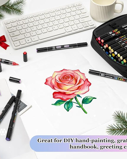 Linbsunne 48 Colors Markers Dual Tip Art Marker Set for Book Drawing, Coloring Illustrations, Ceramics, Card making, Note taking Planner