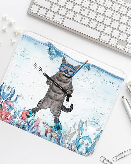 Funny Diving Cat Square Mouse Pad,Non-Slip Rubber Base Mouse Pad,Home Office Decoration Desktop Accessory,Laptop Mouse Pad for Office Laptops,9.4x7.8x0.12inch.
