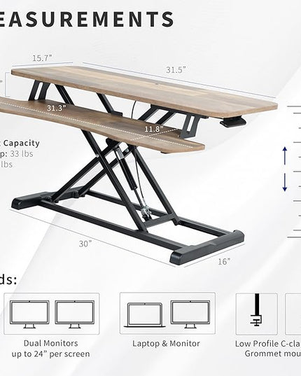 VIVO 32 inch Desk Converter, K Series, Height Adjustable Sit to Stand Riser, Dual Monitor and Laptop Workstation with Wide Keyboard Tray, Reclaimed Wood Top, Black Frame, DESK-V000KP