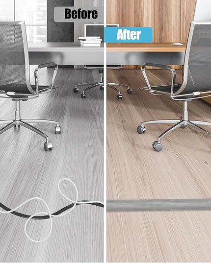 Floor Cord Cover Cavity 0.8"x0.37" Self Adhesive Cord Hider, 10FT Low Profile Cable Management, Extension Strip Protector for Wires, Prevent Cable Trips for Offices, Gyms, Exhibitions (Gray Wood)