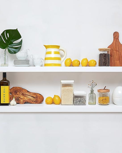 Homeforia White Floating Shelf 48 inches, High End Solid Real Wood 48inch Long Floating Shelves for Wall Mounted, White Wooden 48in Floating Shelves, Heavy Duty Bracket, 48 X 6.5 X 1.75 inch, Set of 2