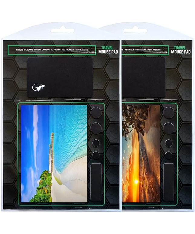 Mouse Pad Adhesive Bottom - Sticks to Any Surface - Portable - Webcam Covers and Screen Cleaner Included (2 Pack - Beach Set)