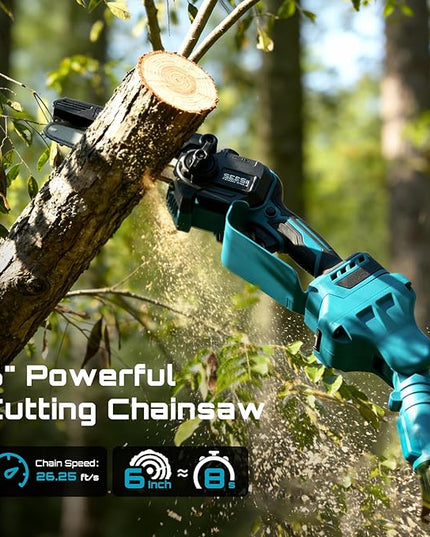 SEESII Cordless Pole Chainsaw, Hedge Trimmer, Pruning Shears, 4000mAh Battery Powered Extendable Garden Tool Kit for Outdoor Use, Electric Long Reach Saw, Hedge and Grass Trimmer, Pruner for Yard Care