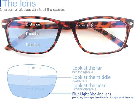 MODFANS Progressive Multifocus 0.0 Reading Glasses,Blue Light Blocking Glasses,Anti-Glare,Anti-Eye Fatigue,UV Protection for Computer/TV/Tablet/Phone,Readers with Comfort Sping Hinge