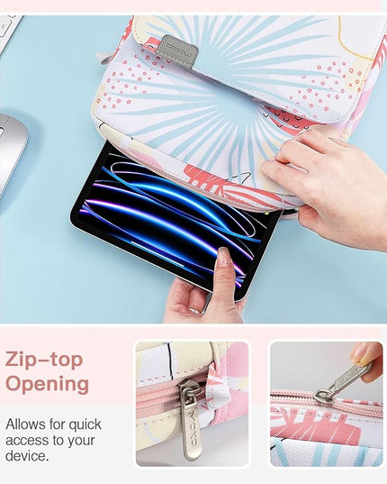MoKo 12.9 Inch Tablet Sleeve Bag,Fits with 13" New iPad Pro M4 & Air M2 2024,iPad Pro 12.9 M2&M1,Surface Laptop Go 12.4,Galaxy Tab S8+/S9+ 12.4,Handle Carrying Case with Shoulder Strap, Tropical Leaf