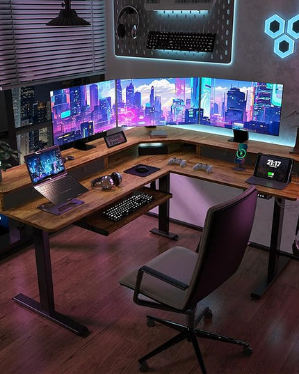 L Shaped Standing Desk with USB Charging Port & 4 Drawers,63 x 55 inch Electric Adjustable Height Corner Stand Up Desks with Keyboard Tray & Storage,Sit Stand Computer L Desk for Gaming Office