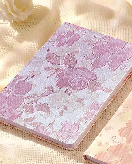 Pink Notebook, A5, Ruled Journal, Hardcover, Lay-flat, Embroidered Flower Journal, Beautiful Journal, Cute Notebooks for Women, Gift for Her, Writing Journal, Gratitude Journal, Peach Blossom