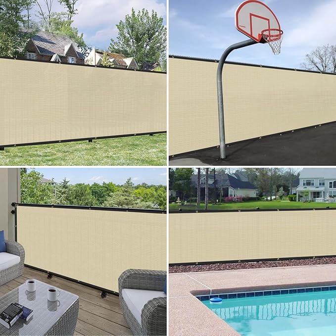 Windscreen4less Privacy Fence Screen Heavy Duty Windscreen Fencing Mesh Fabric Shade Net Cover with Brass Grommtes for Outdoor Wall Garden Yard Pool Deck, 6'x73' Beige