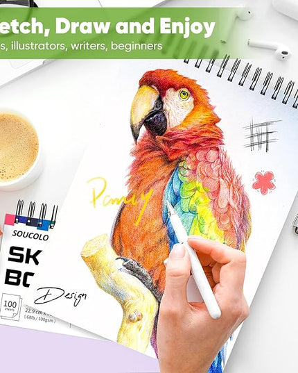 Soucolor 9" x 12" Sketch Book, Christmas Gifts for Women, Birthday Gifts for Women, Thank You Gifts, Stocking Stuffers, 2 Packs 100-Sheets Each (68lb/100gsm) Drawing Pad for Teens Girls