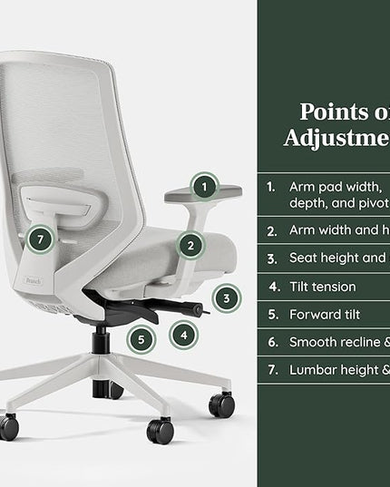 Branch Ergonomic Chair Pro - Mesh Office Chair with 14 Points of Adjustment - Height, Depth & Tilt Adjustable - 5D Armrests - Forward Tilt, Smooth Recline, and Lumbar Support - Mineral