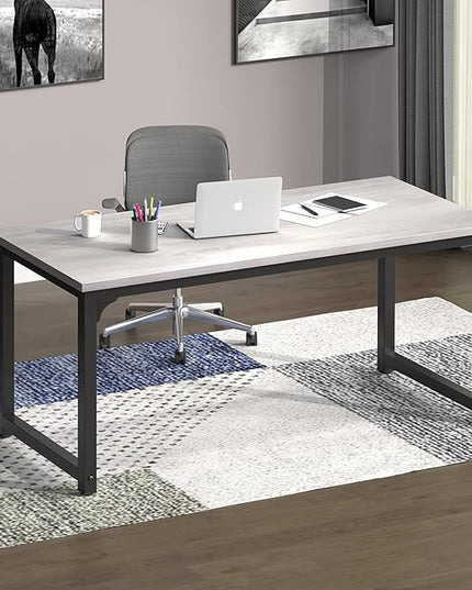 NSdirect 63" Large Computer Desk,Modern Simple Style PC Table Office Desk Wide Workstation for Study Writing,Gaming and Home Office,Extra 1" Thicker Wooden Tabletop and Black Metal Frame,White+Black