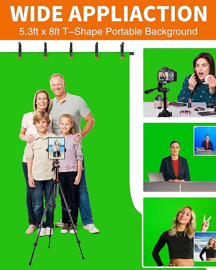 Portable T-Shape Backdrop Stand Support Kit 8x7.2ft, Adjustable Photography Green Screen Backdrop Stand for Parties, Photography Videography Studio (8×7.2Ft)