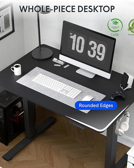 FLEXISPOT One-Piece Electric Standing Desk, 40 x 24 Inches Adjustable Desk with Seamless Desktop, Memory Controller Height Adjustment (Black Frame + Black Desktop, 2 Packages)