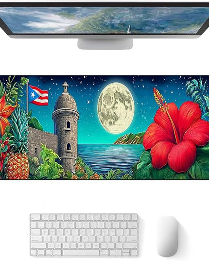 Large Mouse Pad Gaming Mousepad 31.5 x 11.8 Inch Keyboard Desktop Mat Diatomite XL Mouse Pad for Home and Office Desk Accessories with Tropical Coast Moonlight Floral Artwork