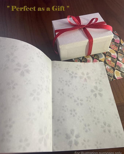 Made in Japan Echizen Washi Notebook with Sakura Watermark(Page 48) &2 sheets Yuzen Origami Paper Set – Luxury Japanese Stationery Gift (Red battledore)