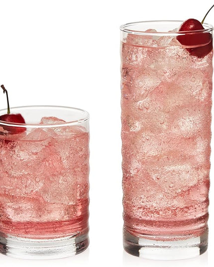 Libbey Pueblo Tumbler and Rocks Glass Set, Wavy and Groovy Drinking Glasses Set, Dishwasher Safe Glasses Drinking Set of 16 for Everyday Family Meals