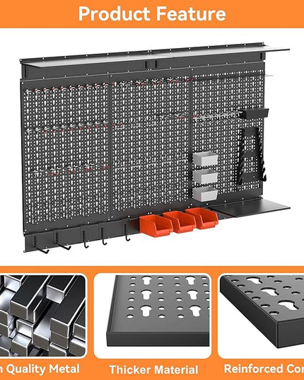 WALMANN 113 PCS Pegboard Wall Organizer Kit with Pegboard Hooks, Bins, Shelves, Pegboard Tools Storage System for Garage, Workbench, Modular Peg Board Tool Organizer Board with Hooks(Black)