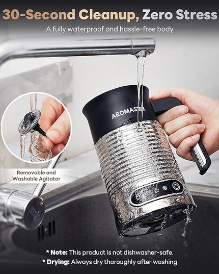 AROMASTER Milk Frother, 4 IN 1 Electric Milk Frother and Steamer for Coffee, Lattes, Cappuccinos, Automatic Hot Dense/Airy Foam & Cold Foam Maker, Ideal for Home, Kitchen and Office Daily Use