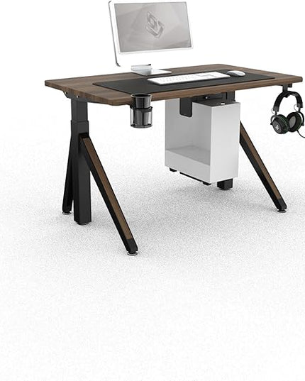 DEZCTOP Revon Pro Electric Standing Desk, 47.2" x 27.6" Large Work Surface, Height Adjustable (27.6"-47.2"), Sturdy Keel Frame, with Magnetic Modular System, Anti-Collision, Walnut for Home Office