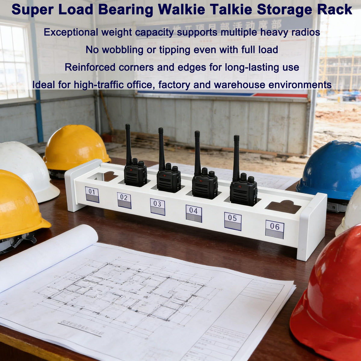 Walkie Talkie Holder Two Way Radio Bracket, Heavy Duty Steel Wood Two Way Radio Rack, Desktop Walkie Talkie Charging Station with Hidden Cable Management, Radio Organizer Stand