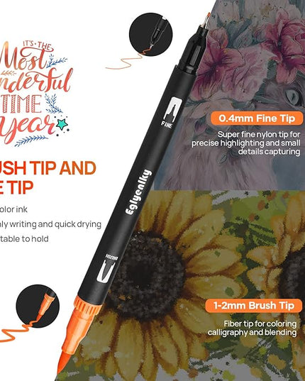 Colored Markers for Adult Coloring, Coloring Books for Adults Relaxation, 36 Marker Set Felt Tip Marker with Brush and Fine Tip for Adult Teen Kid