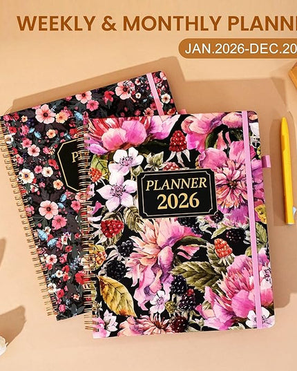 2026 Planner Weekly and Monthly Calendar Planners 8.5 x 11, Jan 2026-Dec 2026, Hard Cover Large Yearly Agenda Book with Stickers & Tabs for Women Work Home - Pink Flower