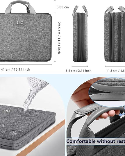 ZINZ Laptop Case 15 15.6 16 inch Sleeve, Expandable Computer Hand Bag with Multi-pockets Compatible with MacBook Pro 16 inch M4/M3/M2/M1, MacBook Air/Pro 15 inch and 15-16 inch Notebooks，G01DG01