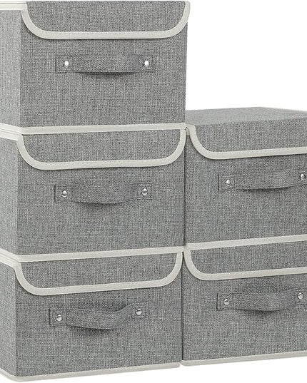 Fabric Storage Bins Cube Organizers with Flip-Top Lid and Handles,Storage Boxes for Organizing Home,Office,and Closet,Grey,5 Pack 10.2 X 7.9 X 6.7 in