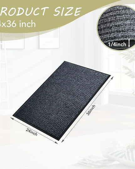Front Door Mat,2'x3'Indoor Outdoor Door Mat,Heavy Duty Durable Welcome,Commercial Floor Mats Inside Outside Entrance, Waterproof All-Season, All-Weather Non Slip Backing Doormat for Entryway,Black