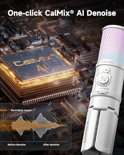 COMICA EJoy UNI S Gaming USB Microphone for PC, RGB Condenser Mic with Noise Reduction, Tripod Stand, Streaming Microphone for Gaming, Streaming, Podcasting, Recording, Laptop, PS4, PS5 (White