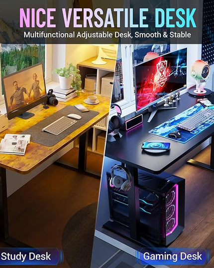 Veken 55 Inch Large Electric Standing Gaming Desk, Heights Adjustable,Sit to Stand Up, Work Home Office Computer Table for Study, Walking Pad, Writing, and Games, Wooden Desktop Desks, Black