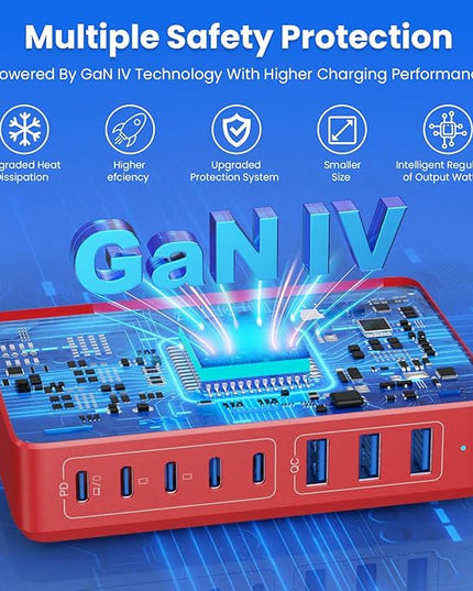 USB C Charger 300W USB C Charger Block 8-Ports GaN IV Fast Charging Station,PD 100W Laptop Charging Hub Wall Charge Adapter Compatible with MacBook/Air,DELL,Steam Desk,iPhone 16/15/14,Galaxy
