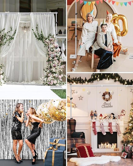 EMART Backdrop Stand, 6.5x10 ft Adjustable Photo Background Pipe and Drape Photography Kit with Heavy Duty Metal Flat Base for Parties, Wedding, Video Studio, Birthday - Silver