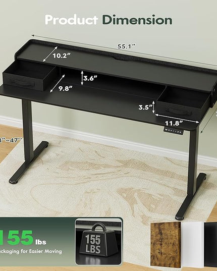 Homall Electric Standing Desk with 2 Drawers, Adjustable Height Computer Desk with Monitor Shelf Sit Stand Table with Splice Board Quick Install for Home Office (Black, 55 Inch)