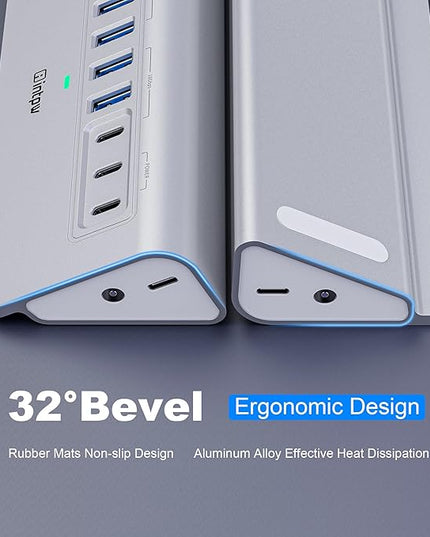 Powered USB Hub 10Gbps, intpw 9-Port USB 3.2 Hub, USB C Hub with USB A/USB C 3.2, 4 USB 3.0, 2 PD 45W Charging Ports, 65W Power Adapter and 3.3FT Cable, Aluminum USB Hub for Laptop, iPhone 17/16/15，PC