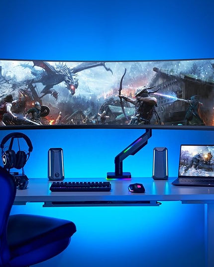 AVLT RGB Lights Single 17”-49” Gaming Monitor Arm Desk Mount, Fits One Flat/Curved/Ultrawide Screen up to 44lbs(20kg), Height Swivel Tilt Adjustable Stand - Black