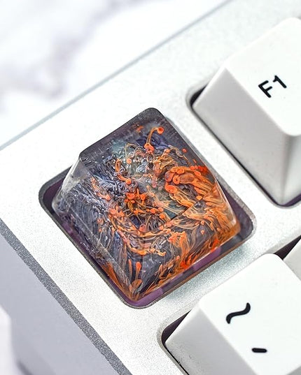 Ocean Coral Artisan Keycap Black and Red Coral Reef R1 OEM Profile Custom Keycaps 1U ESC Handmade Gaming Resin Key Cap Cherry MX Switch Compatible Mechanical Keyboard Lover Gift
