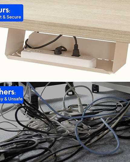 FLEXISPOT EN2 Whole-Piece Standing Desk with Clamp Power Strip, 48 x 24 Electric Stand Up Height Adjustable Desk with Cable Management (White Frame + 48" White Wood Grain Desktop)
