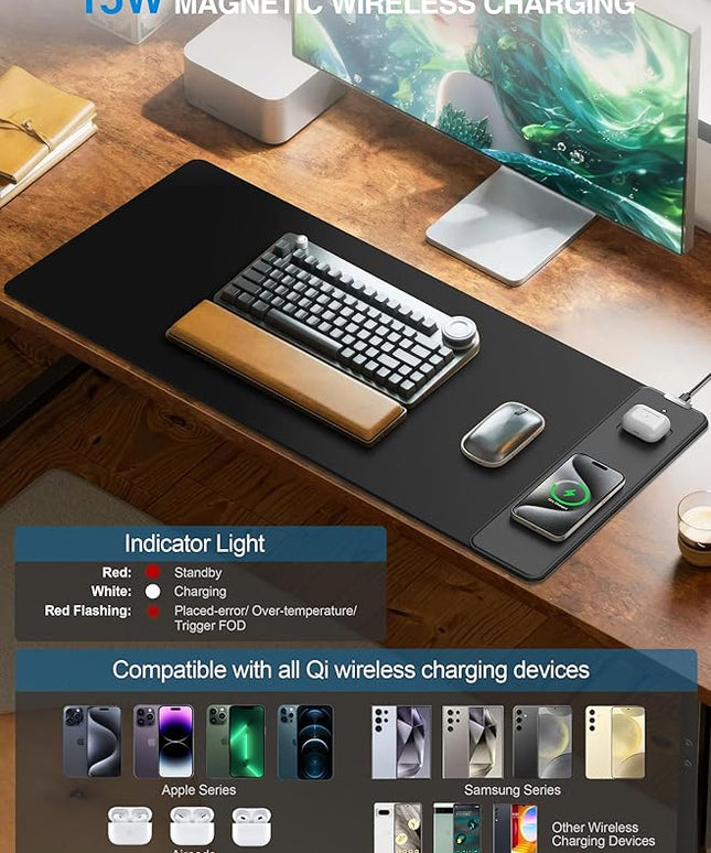 TopMade Mouse Pad with 15W Wireless Charging, Waterproof Gaming Mousepad with Ultra-Smooth Surface, Non-Slip Base, 31.5"x15.75" XXL Large Desk Pad (Includes 20W PD Power Adapter & 6.56ft Woven Cable)