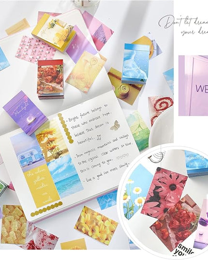 6 Sets 300 Pcs Washi Stickers Set Cute Aesthetic Sticker Book for Journaling, DIY Decorative Paper Sticker Decals for Bullet Journal Art Scrapbooking Diary Card Craft Gift Album Notebook Stationery