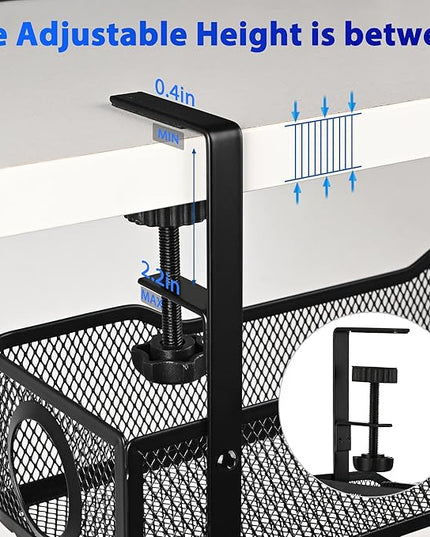 Under Desk Cable Management Tray Small – Clamp-Mounted Wire Organizer & Cord Management Under Desk Holder, No-Drill Metal Cable Tray for Home Office (Black)